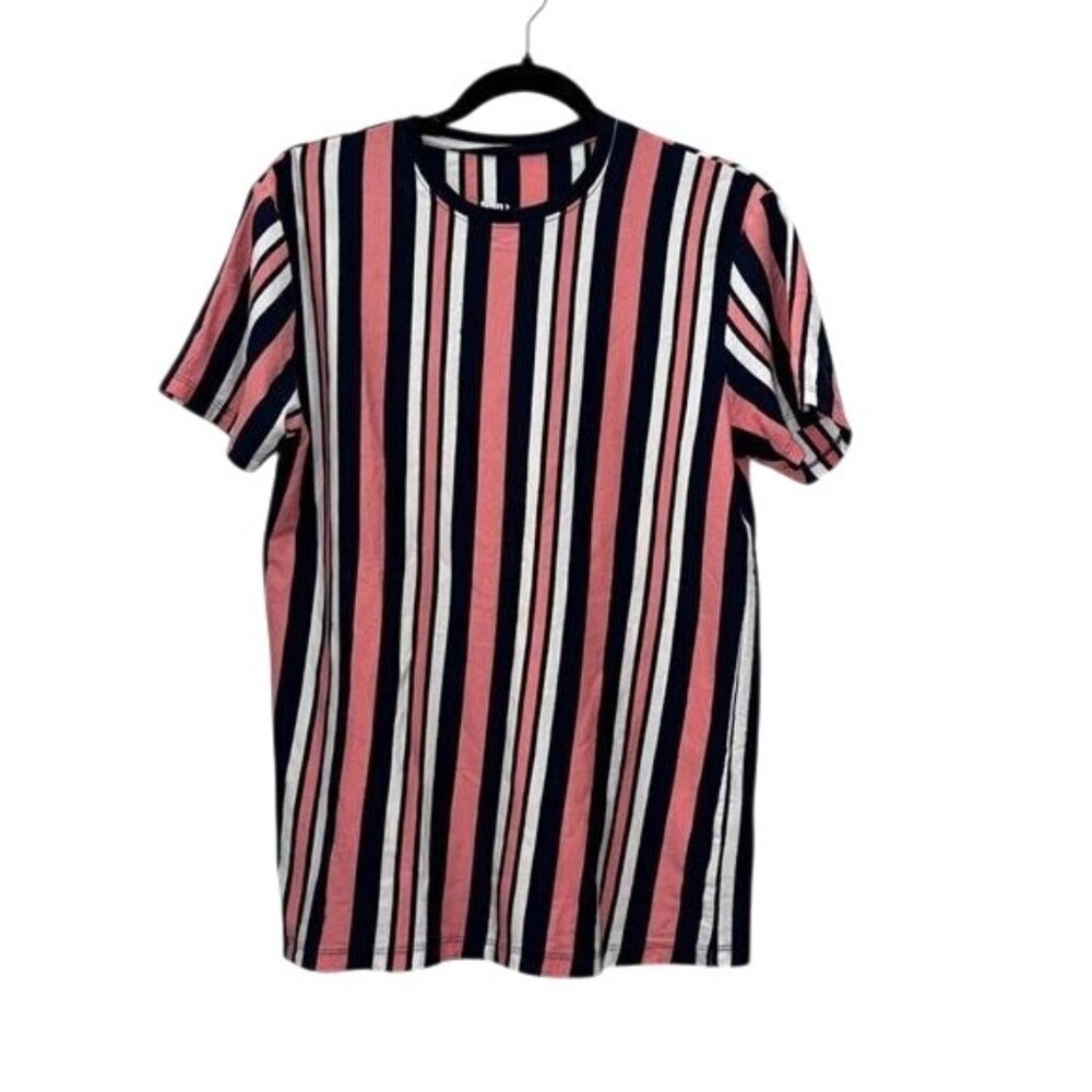 San Francisco Medium Striped T-Shirt Pink/White/Navy 100% Cotton Casual Crew Nec